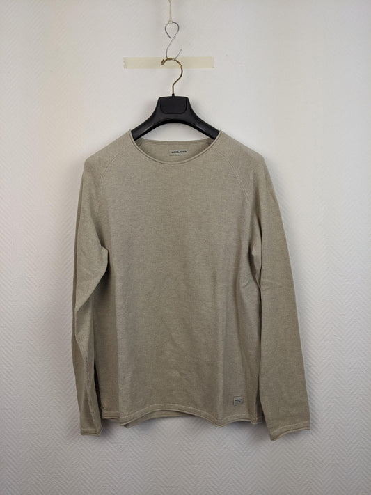 Front view of Jack & Jones beige long sleeve sweater