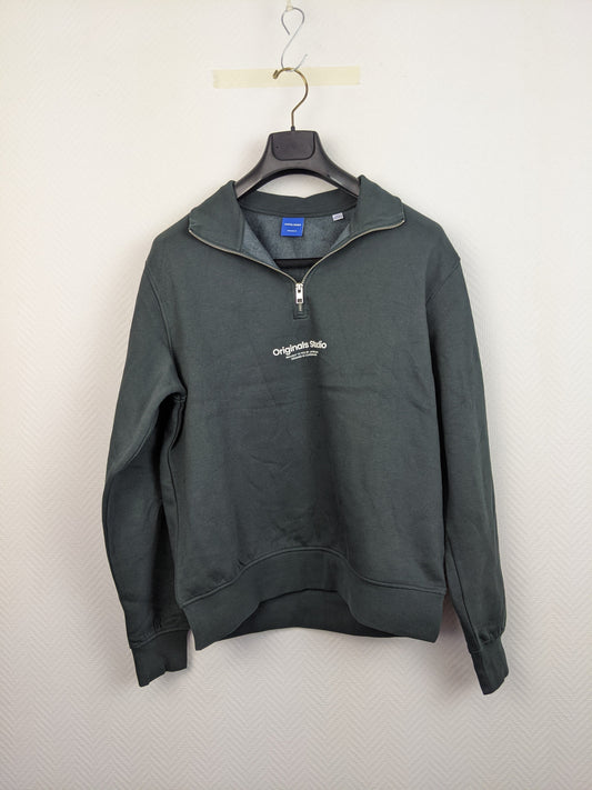 Front view of green Jack & Jones half-zip sweatshirt