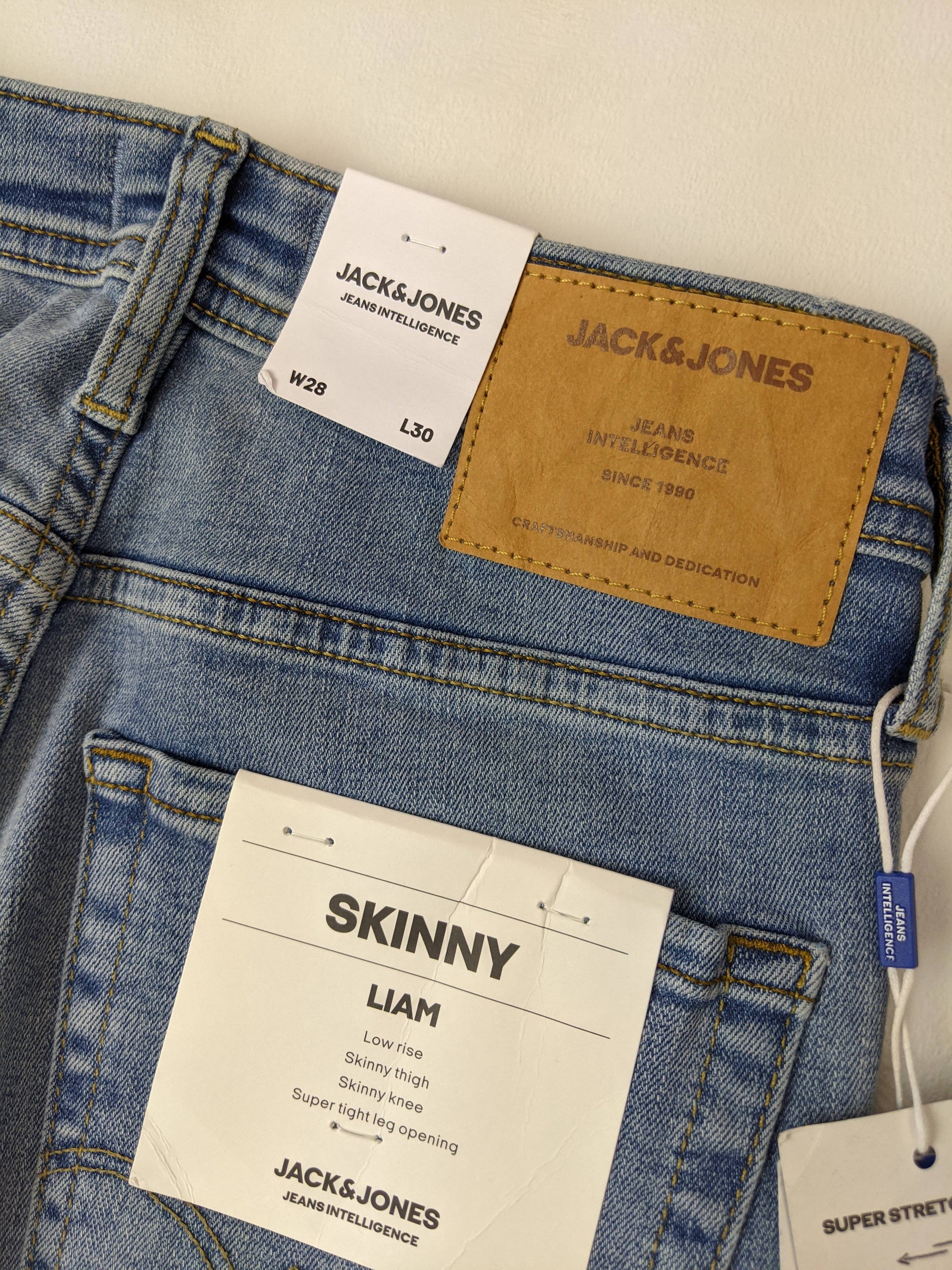 Close-up of Jack & Jones jeans tag