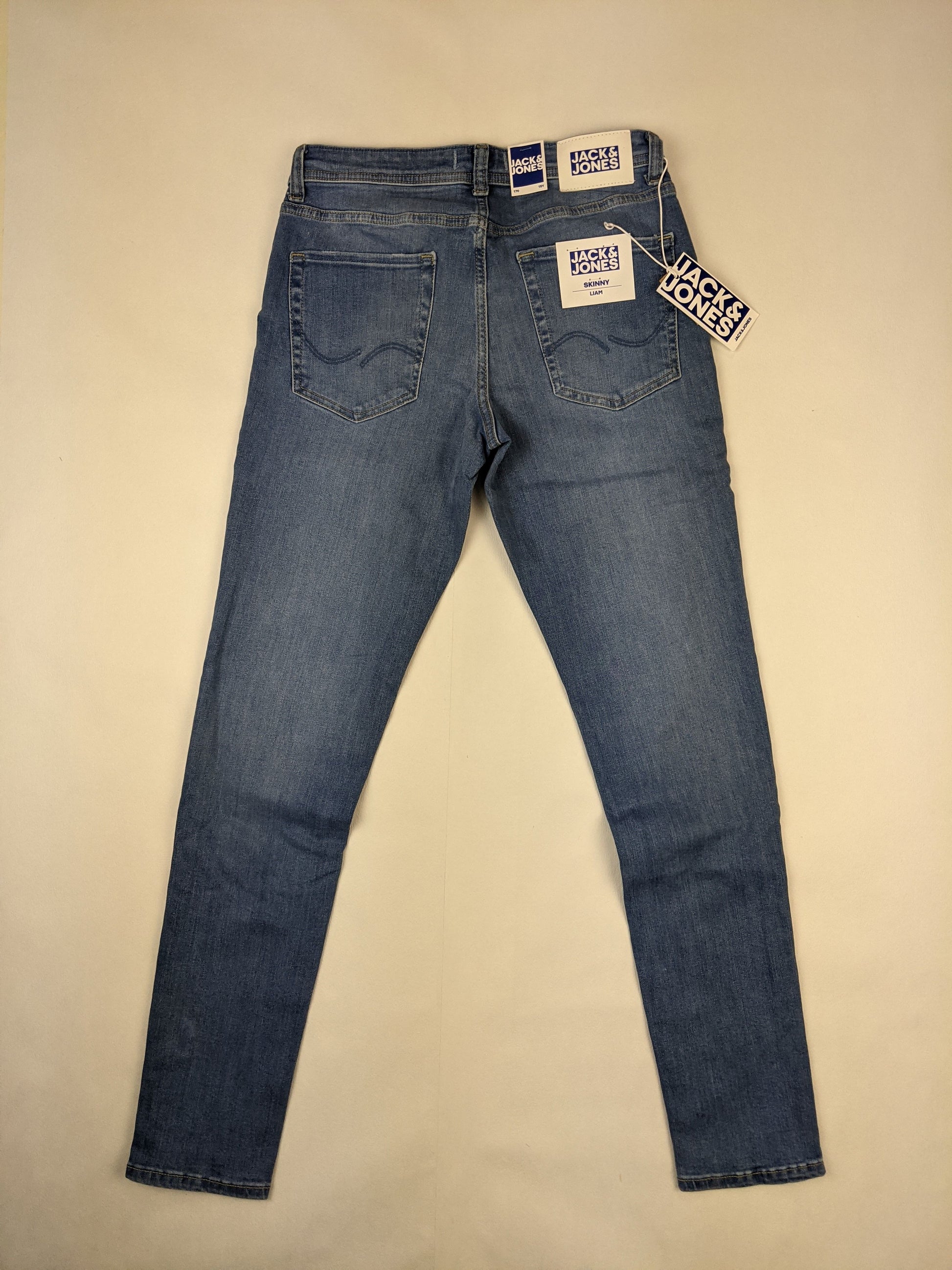 Back view of Jack & Jones blue skinny jeans