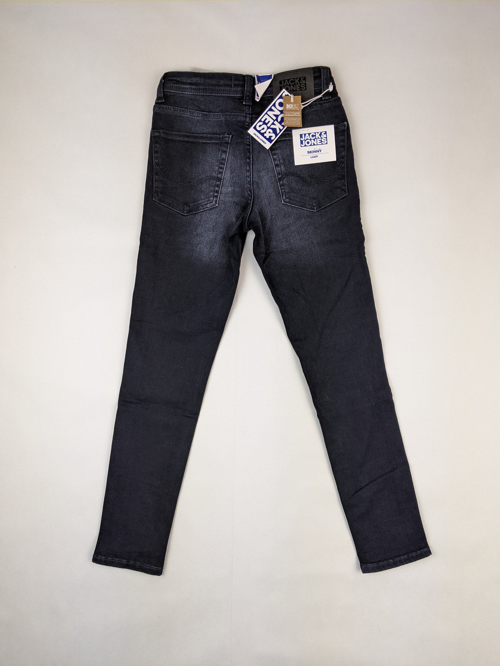 Back view of Jack & Jones black skinny jeans