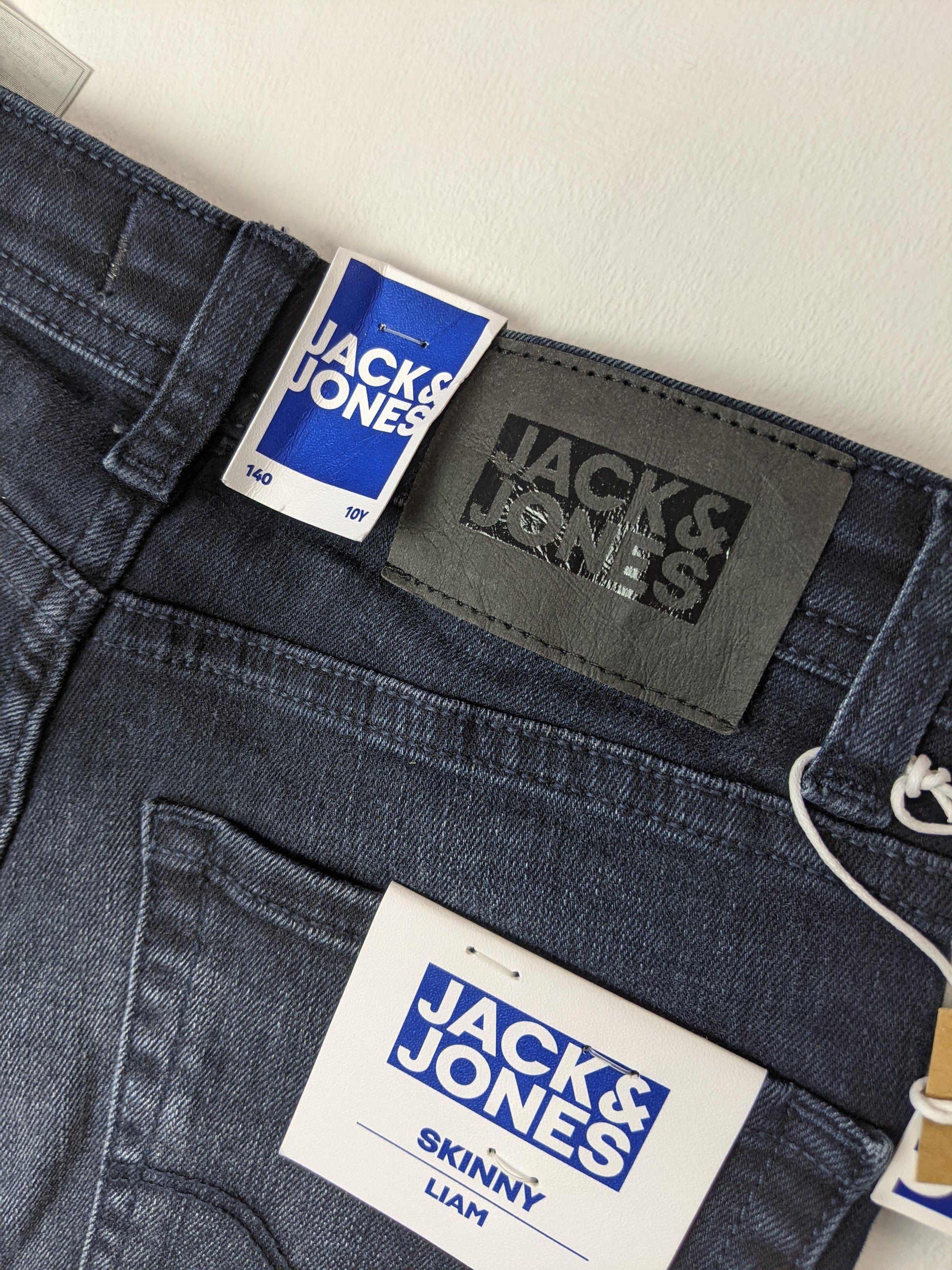 Close-up of Jack & Jones tag on jeans