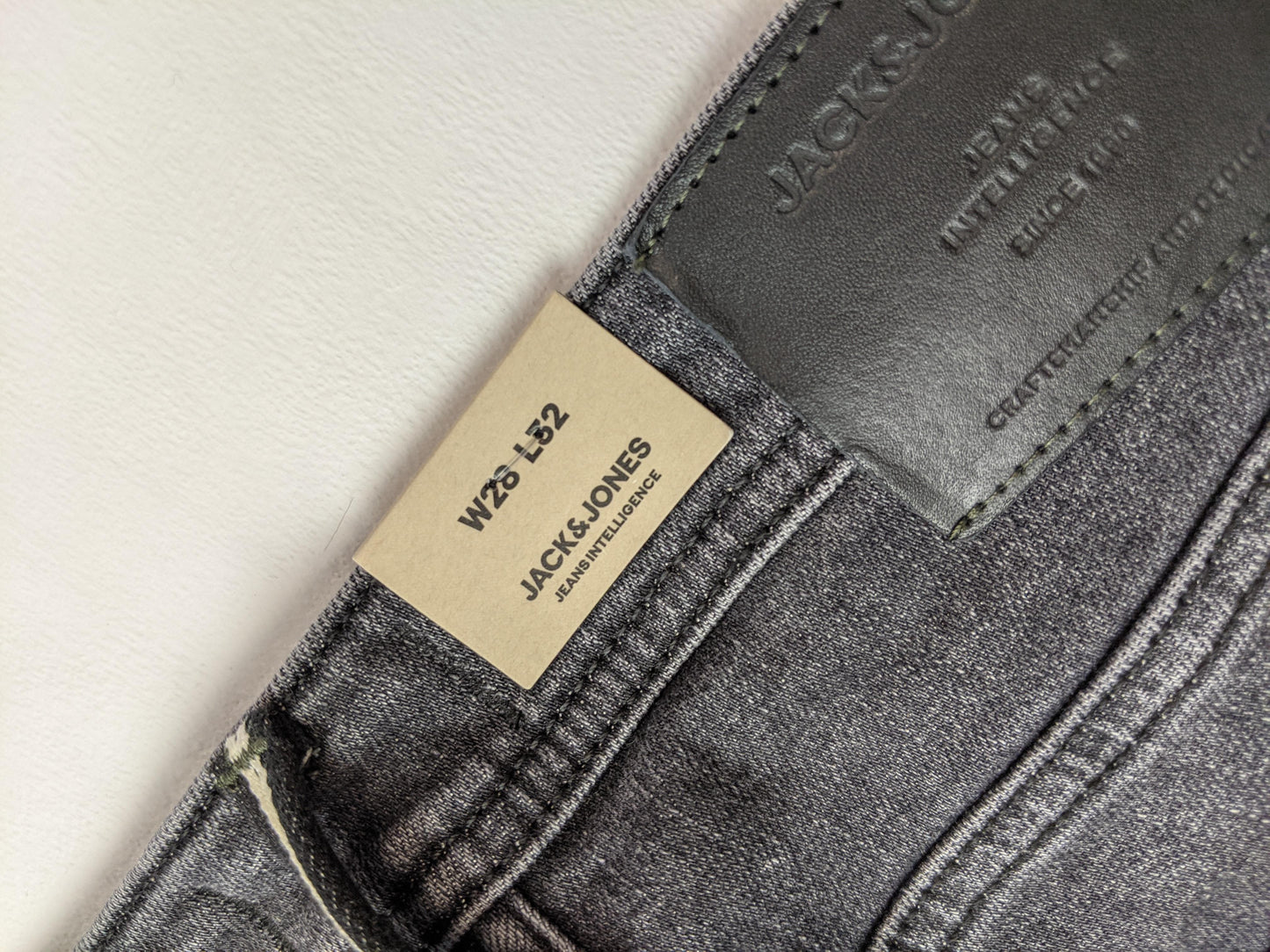 Close-up of size label on Jack & Jones jeans