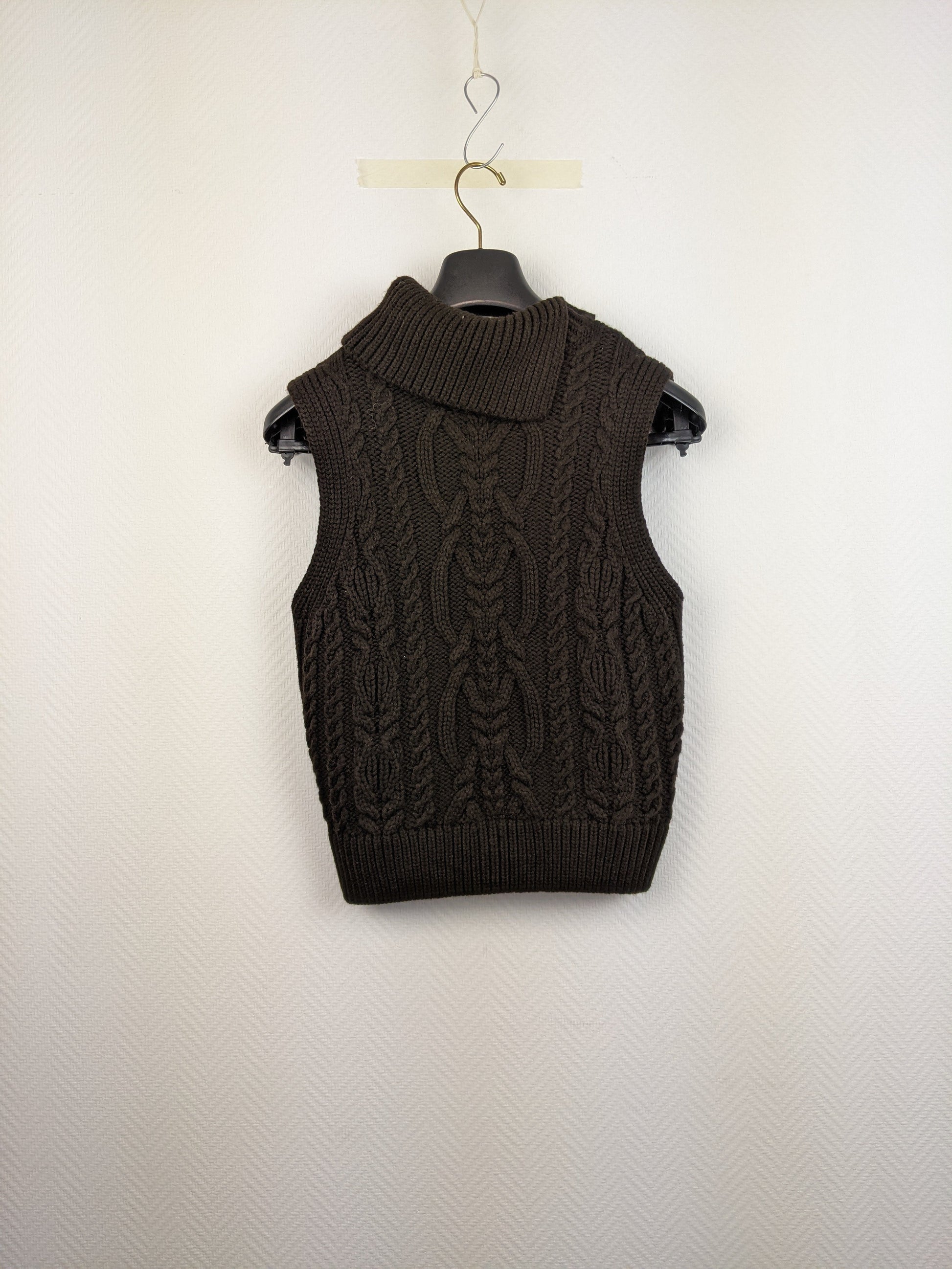 Front view of Zara brown cable knit sleeveless vest