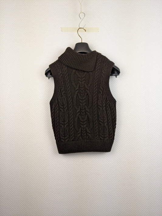 Front view of Zara brown cable knit sleeveless vest