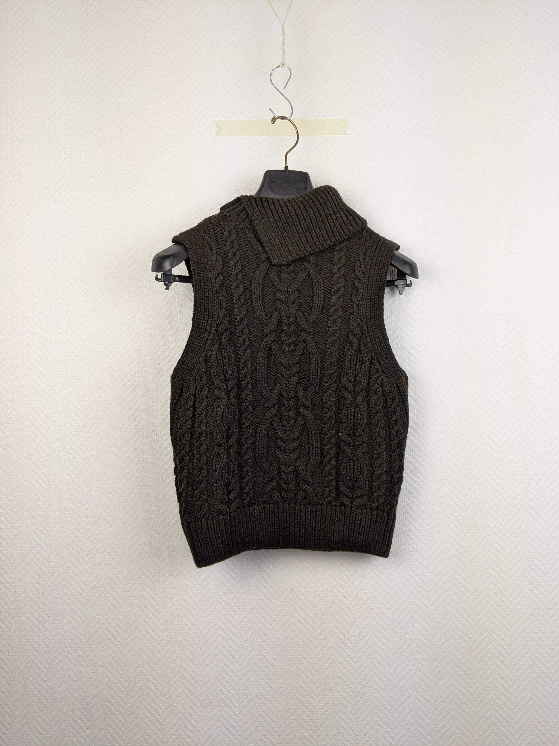 Back view of Zara brown cable knit sleeveless vest