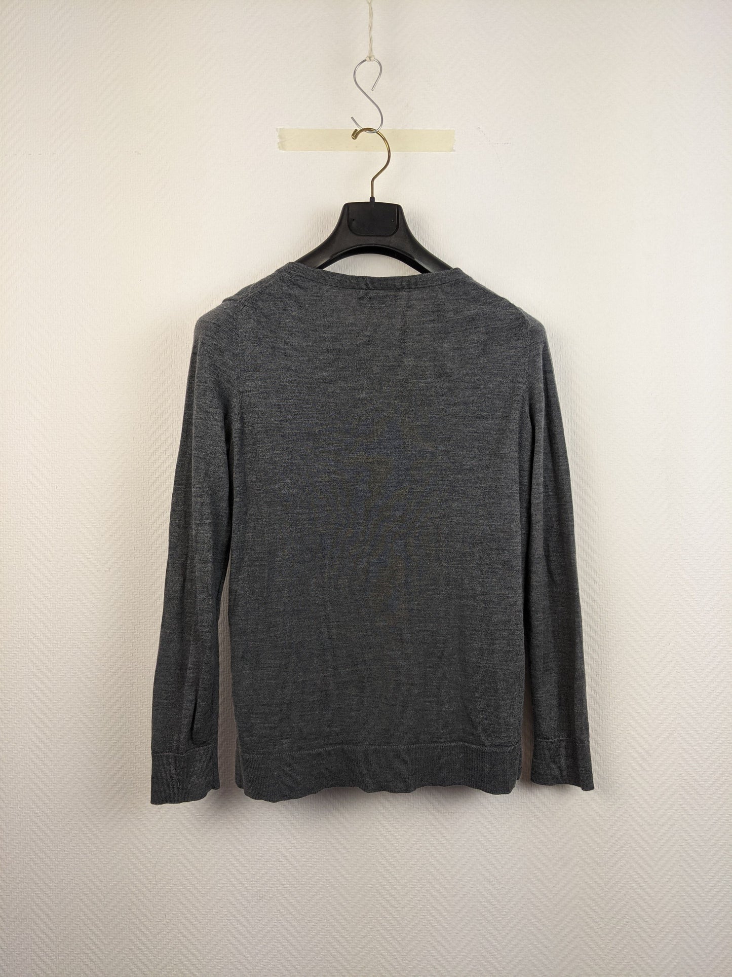 Back view of grey merino wool sweater