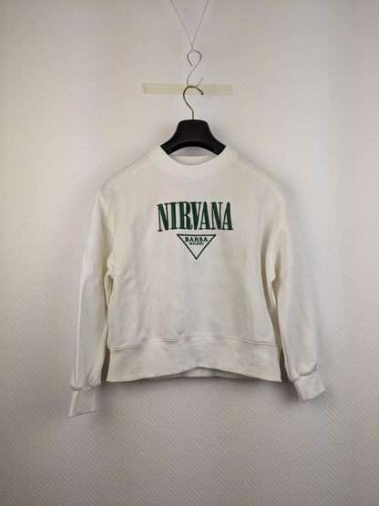 Front view of white Nirvana sweatshirt