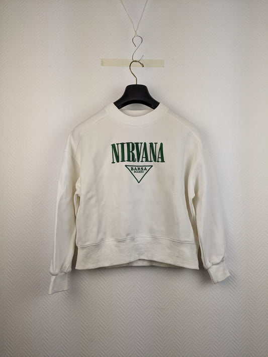 Front view of white Nirvana sweatshirt