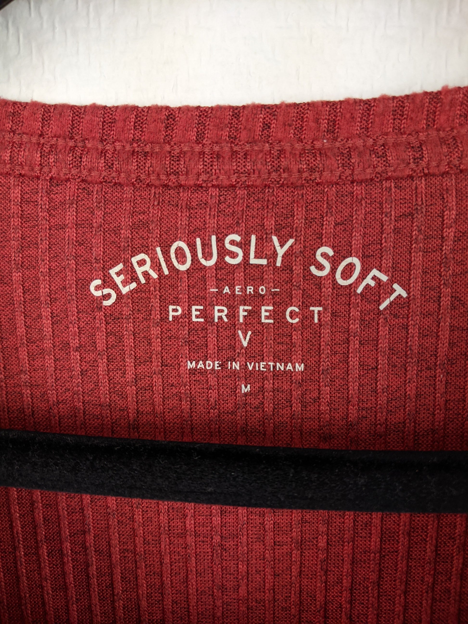 Close-up of label showing 'Seriously Soft' and size