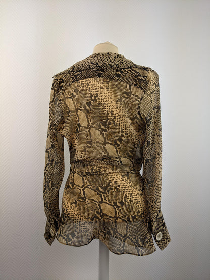 Back view of snake print blouse