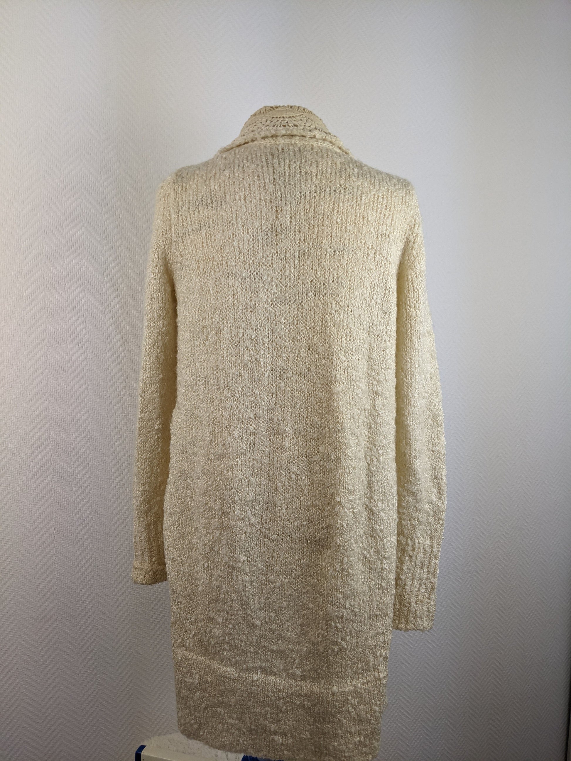 Back view of Cotton Club cream open front cardigan