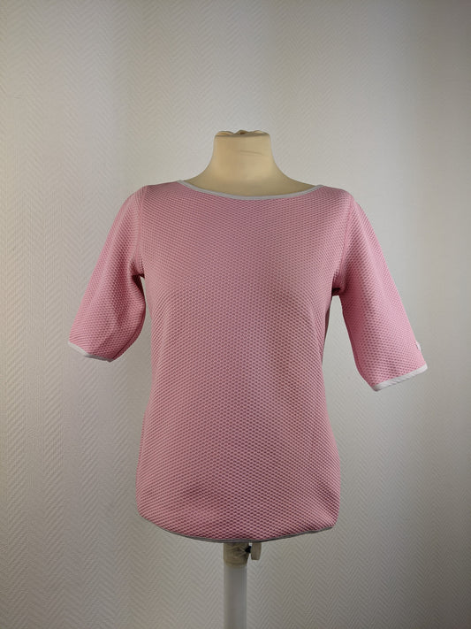 Front view of pink textured top