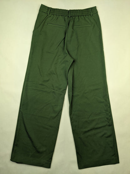 Back view of green straight-leg pants