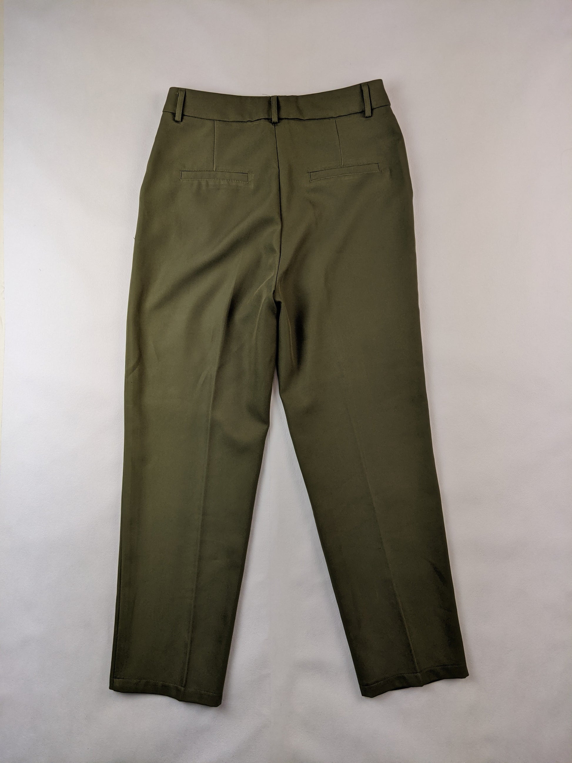 Back view of olive green trousers