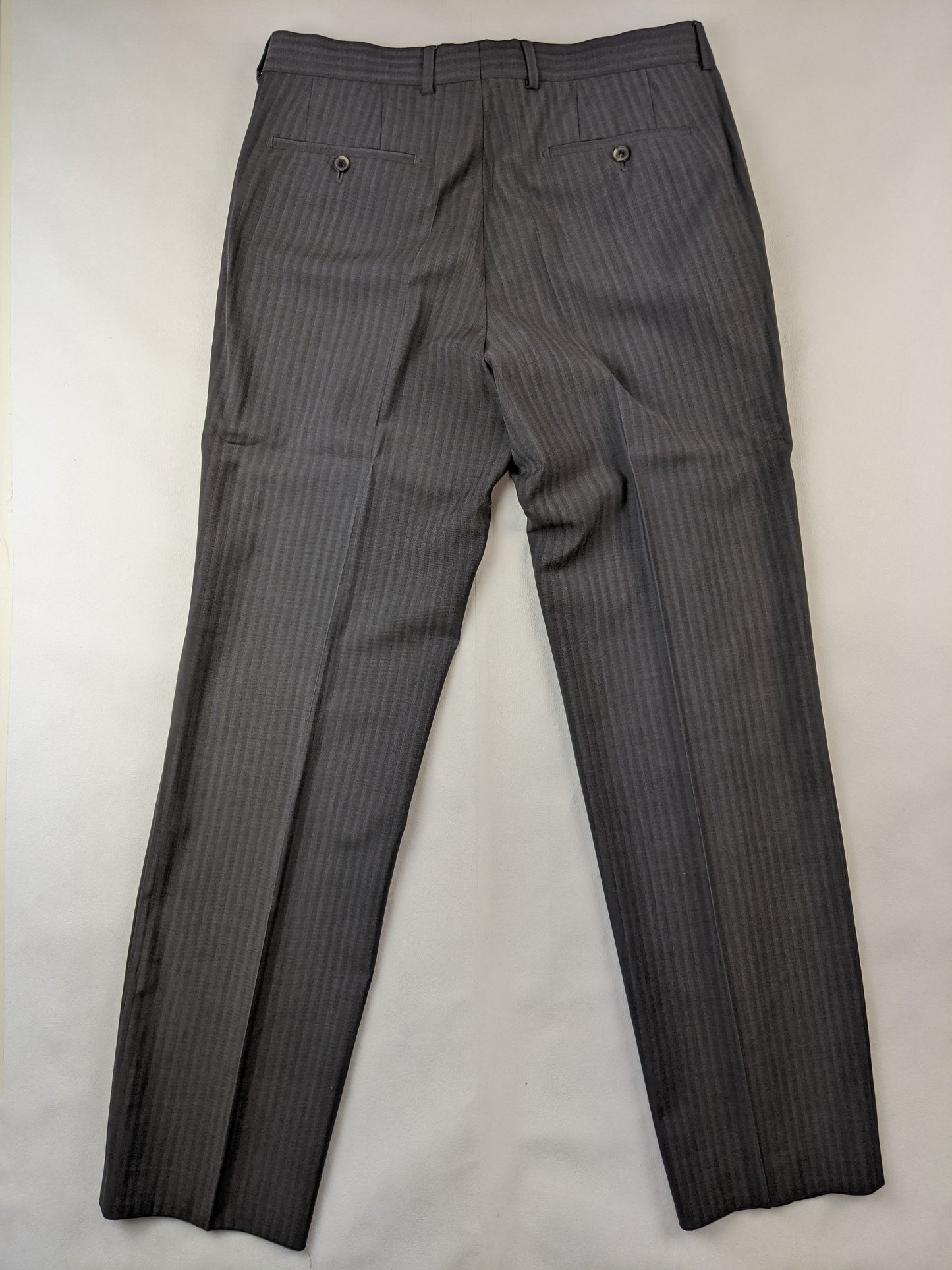 Back view of Hugo Boss pinstripe trousers