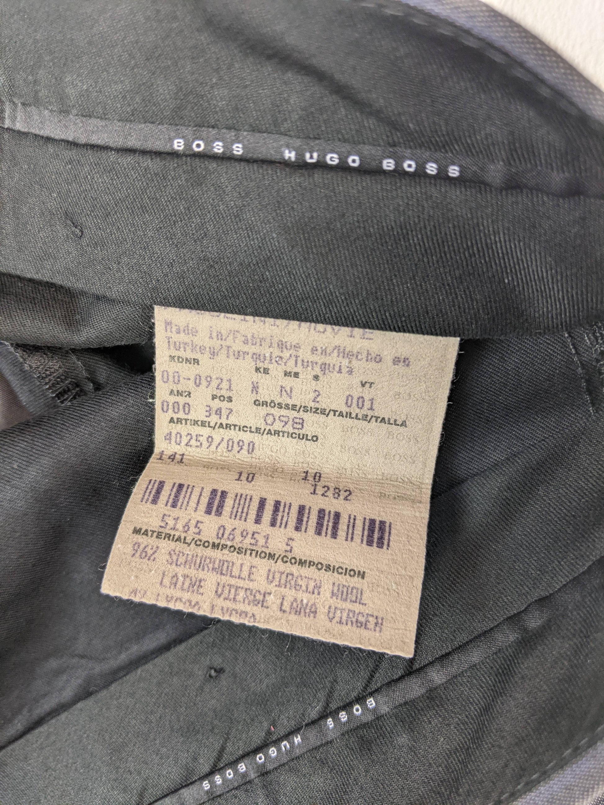 Label showing Hugo Boss branding and material details