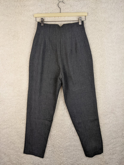 Back view of grey trousers on hanger