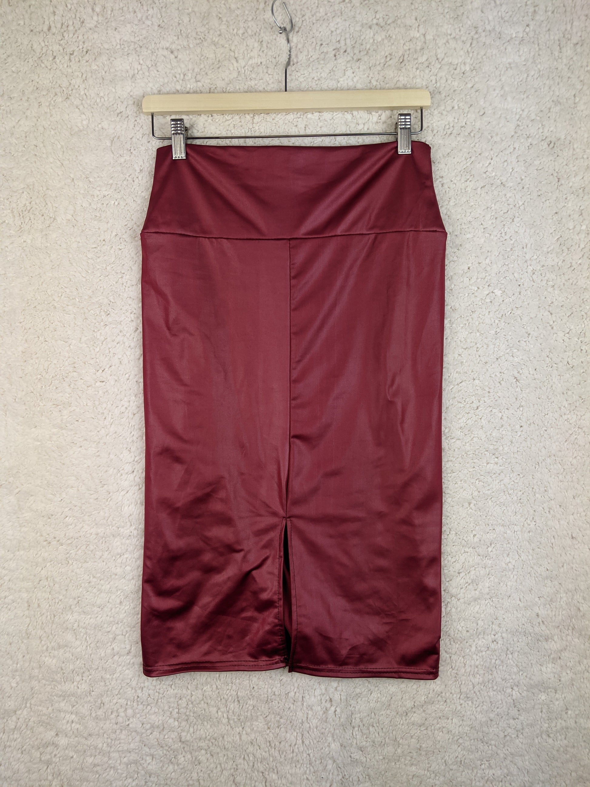 Back view of burgundy midi skirt