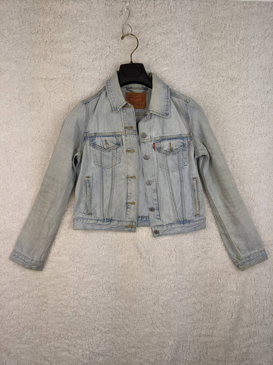 Front view of Levi's light wash denim jacket