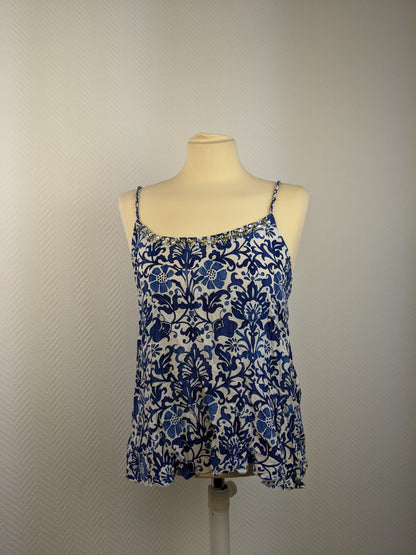 Front view of blue floral camisole