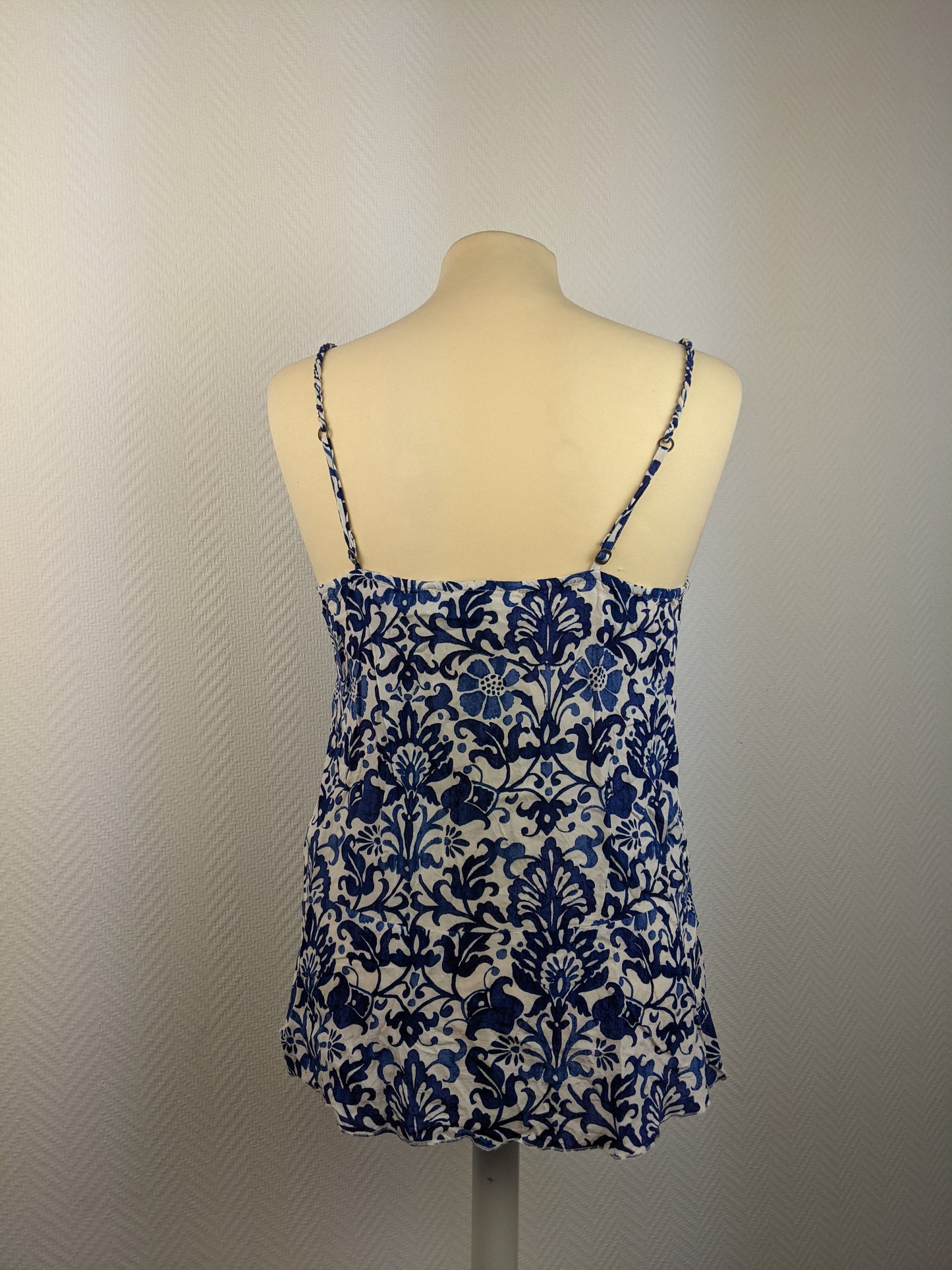 Back view of blue floral camisole