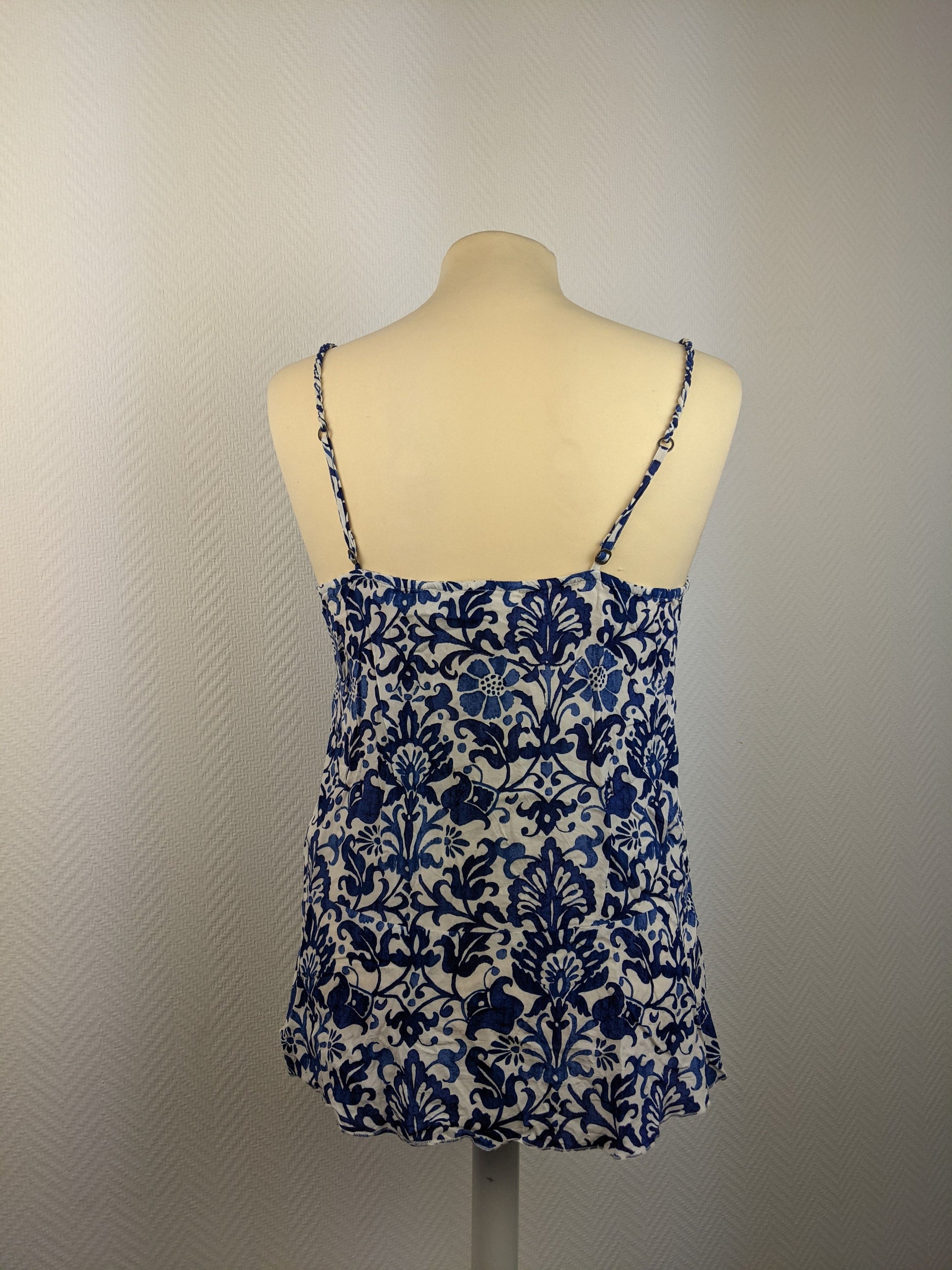 Back view of blue floral camisole