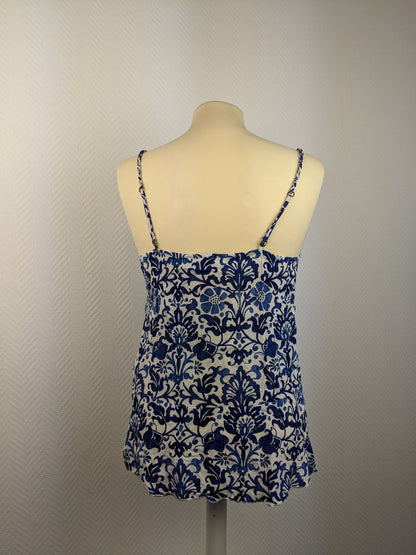 Back view of blue floral camisole