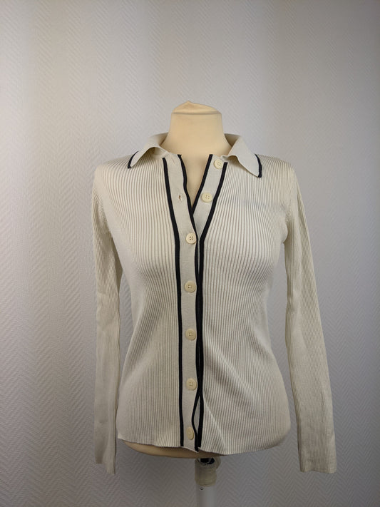 Front view of MNG white ribbed button-down top