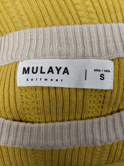 Label of Mulaya yellow ribbed knit sweater