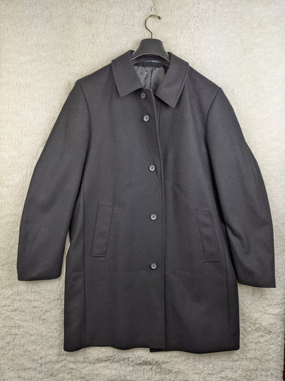 Front view of black de Bijenkorf wool blend coat