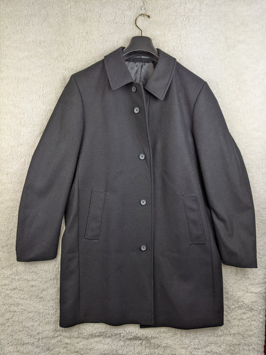 Front view of black de Bijenkorf wool blend coat