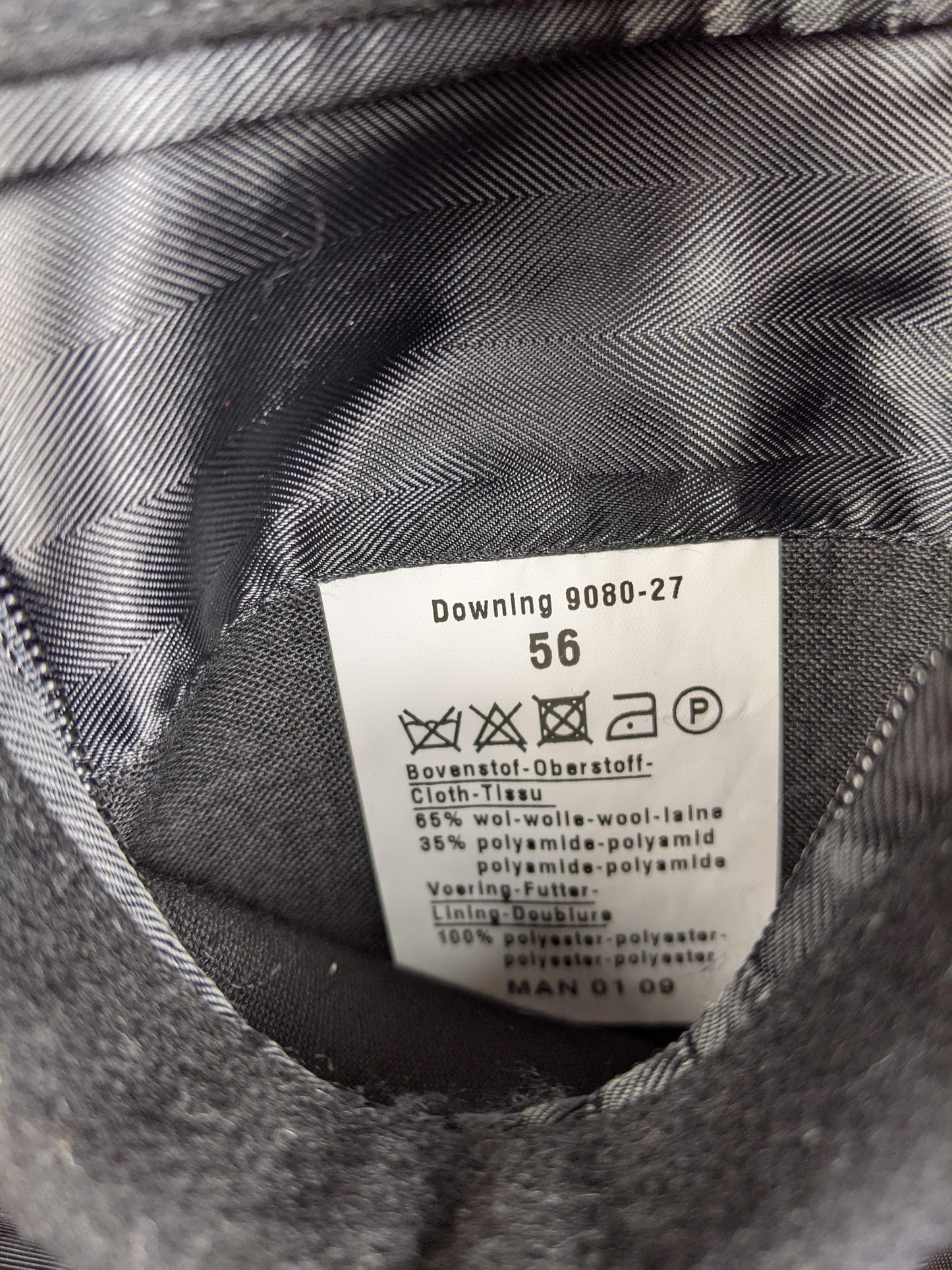 Fabric care label with size and material details