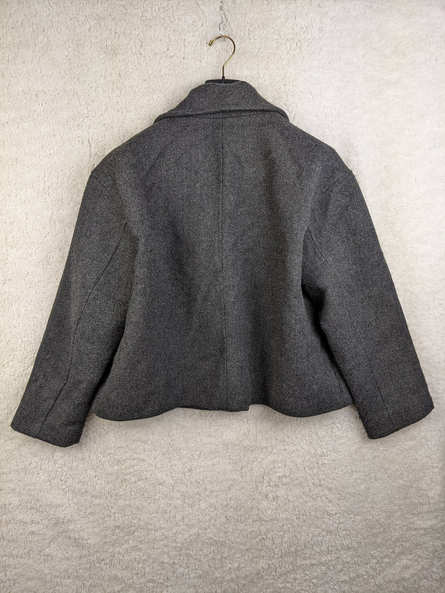 Back view of gray Zara double-breasted jacket