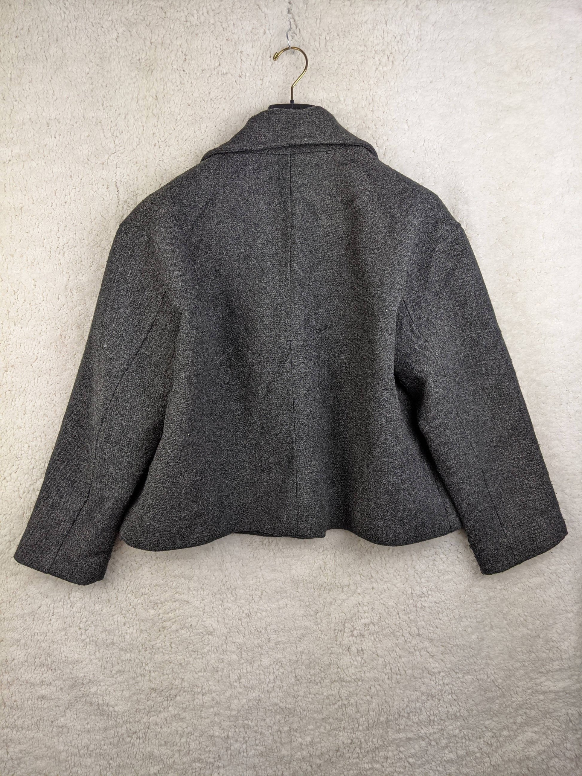 Back view of gray Zara double-breasted jacket