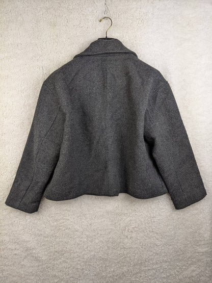 Back view of gray Zara double-breasted jacket