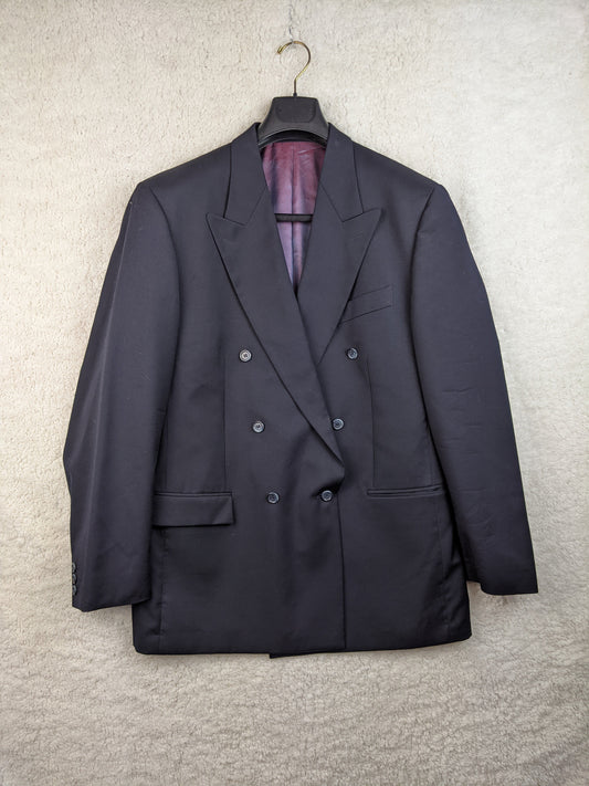 Front view of black double-breasted blazer