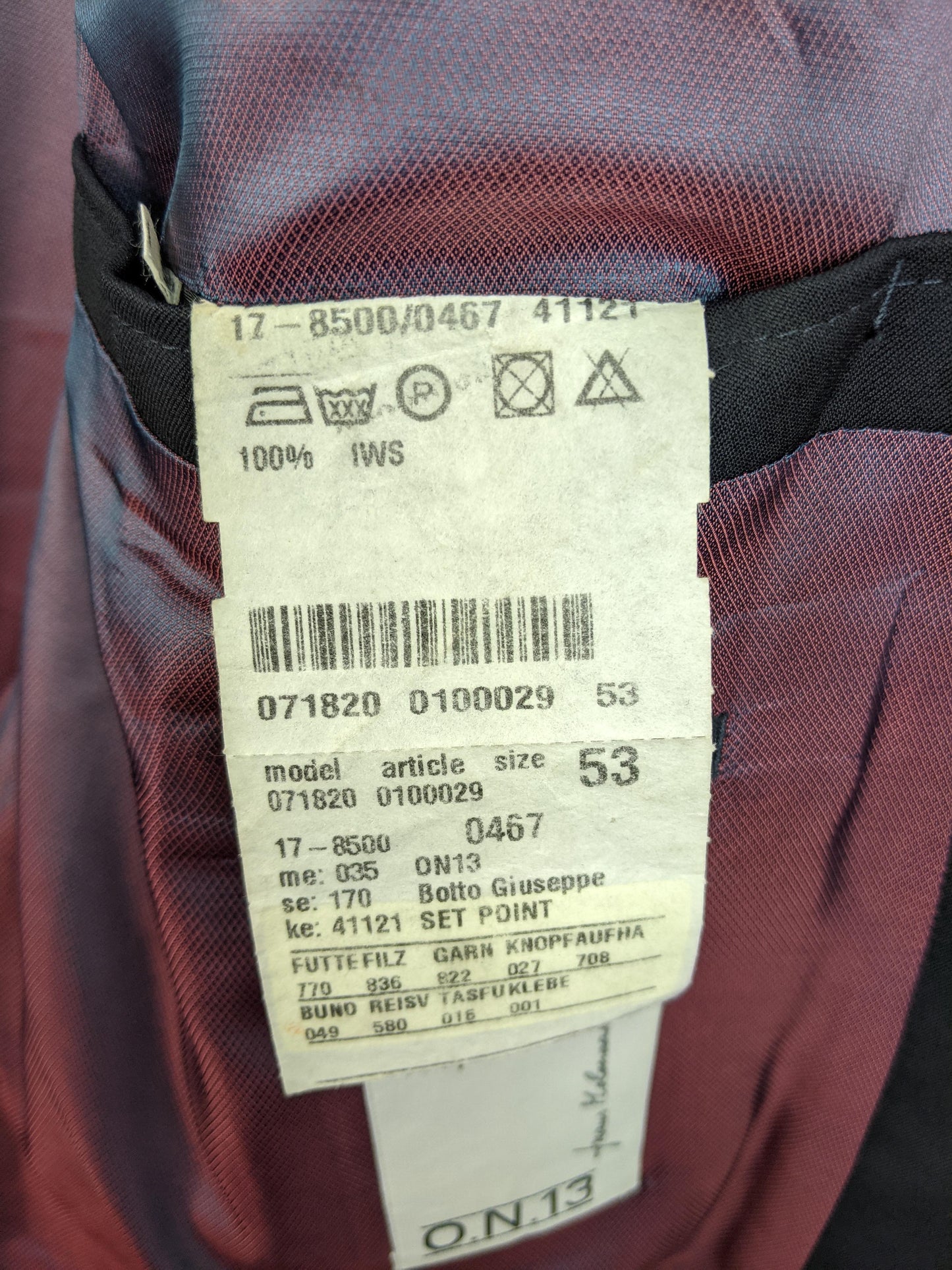Pants material and care label