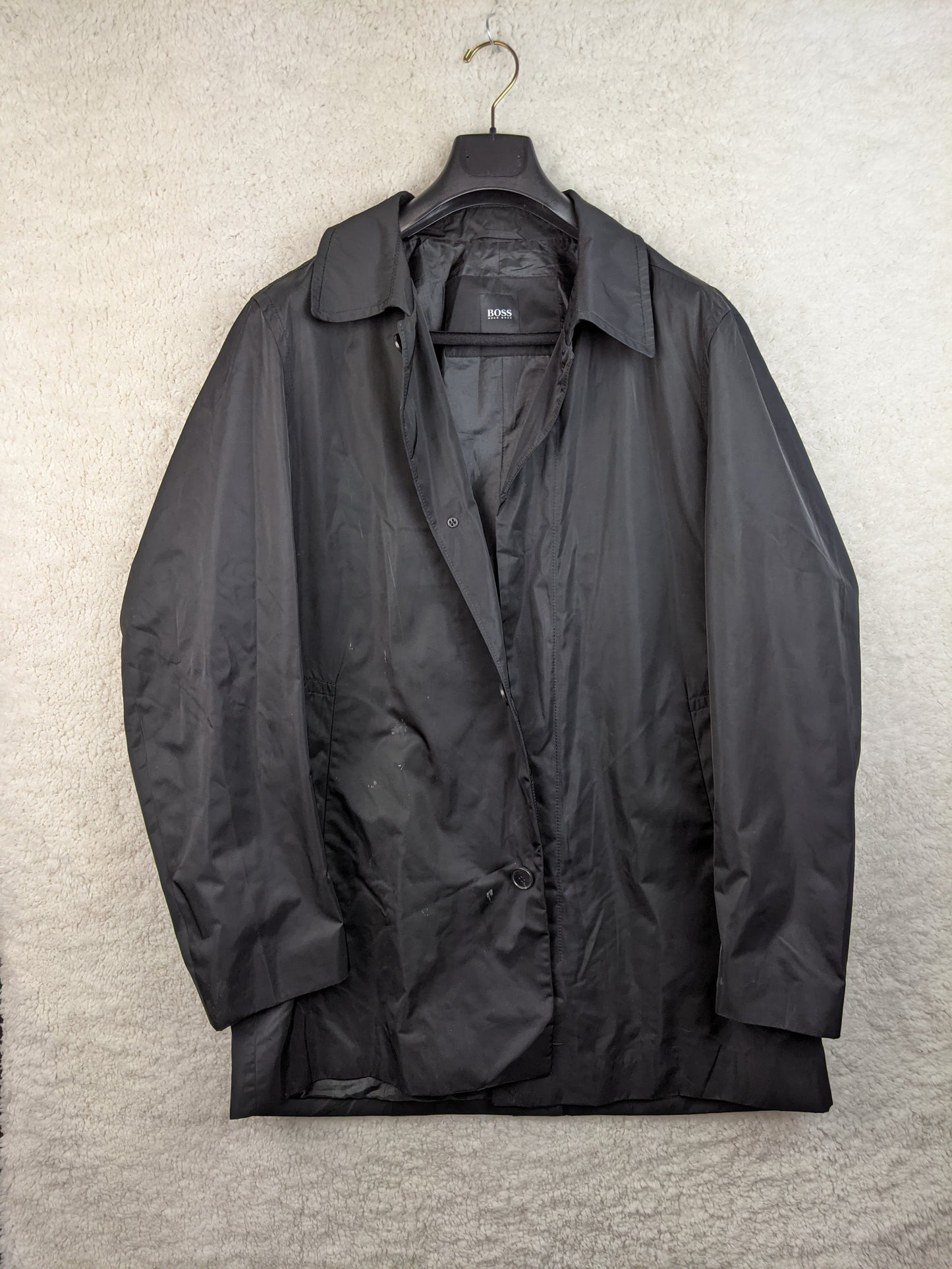 Black Hugo Boss coat front view