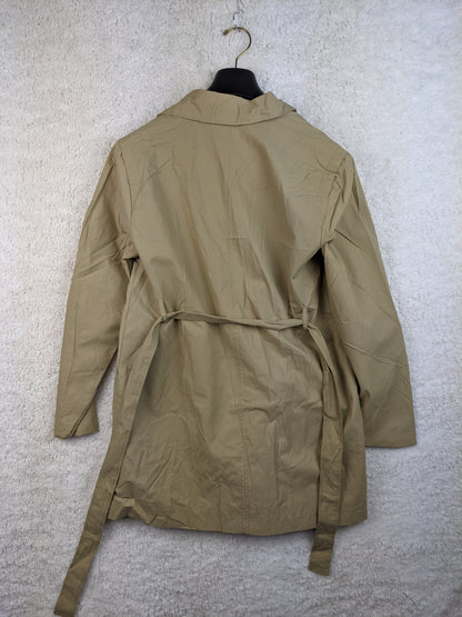 Beige lightweight jacket on hanger, back view
