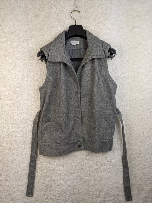 Front view of grey herringbone vest