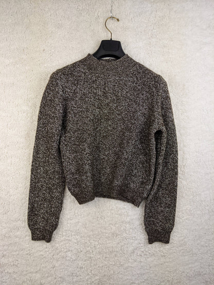 Front view of MNG brown knit sweater
