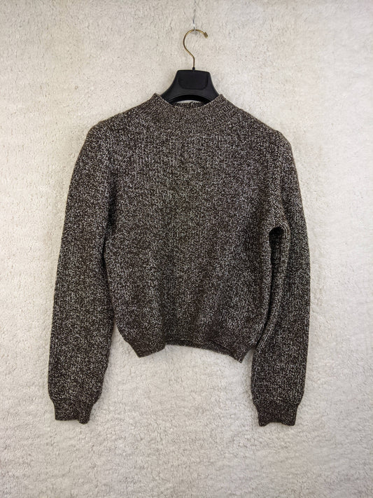Front view of MNG brown knit sweater