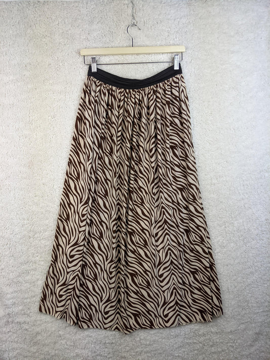 Front view of zebra print maxi skirt