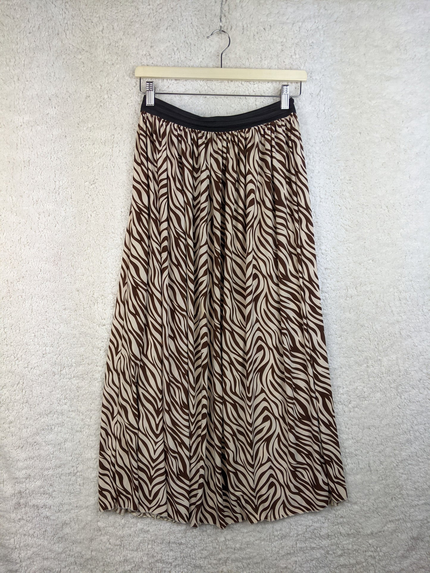 Back view of zebra print maxi skirt