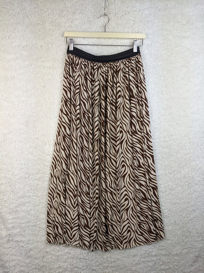 Back view of zebra print maxi skirt