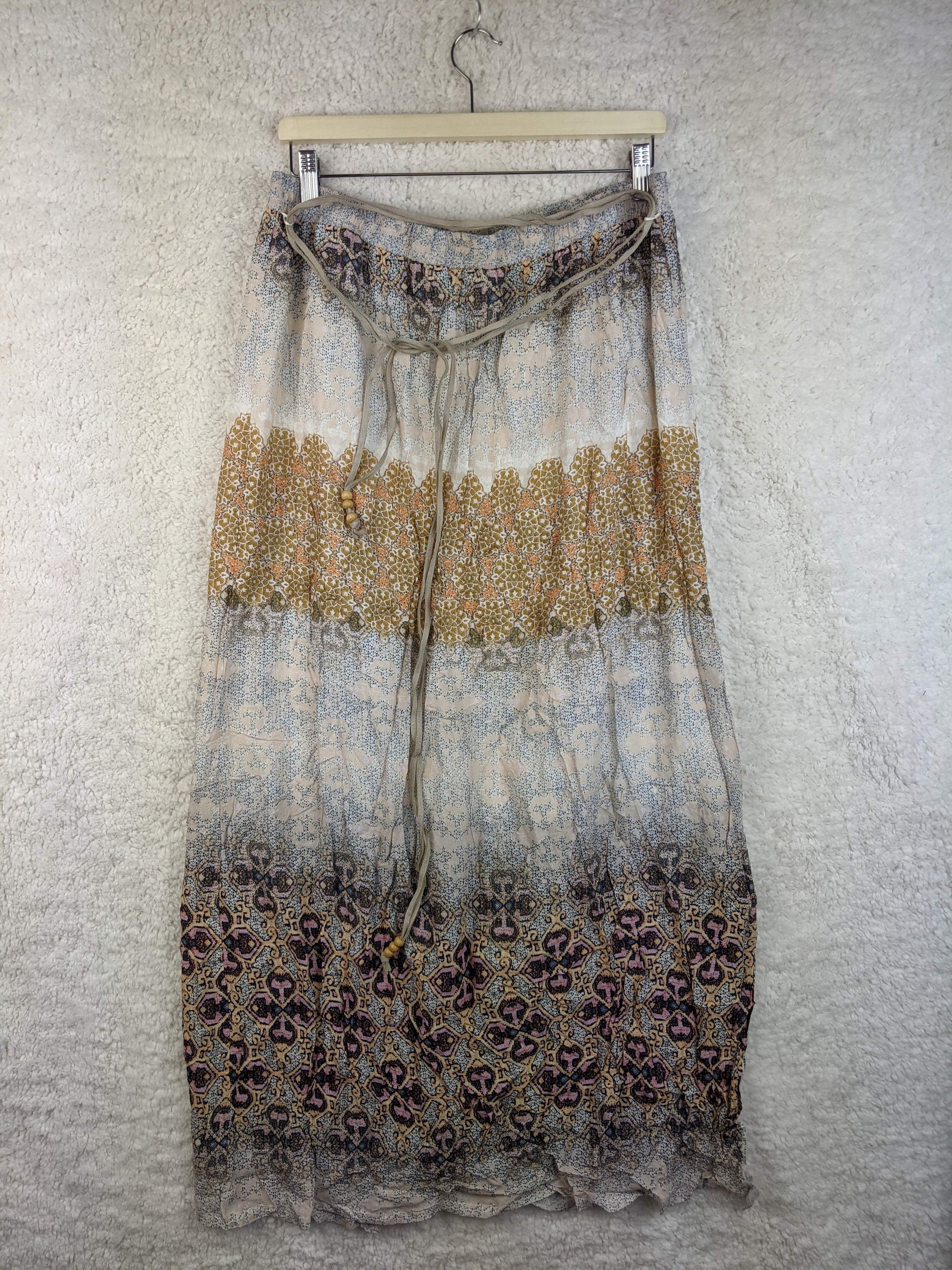 Boho floral print maxi skirt on hanger