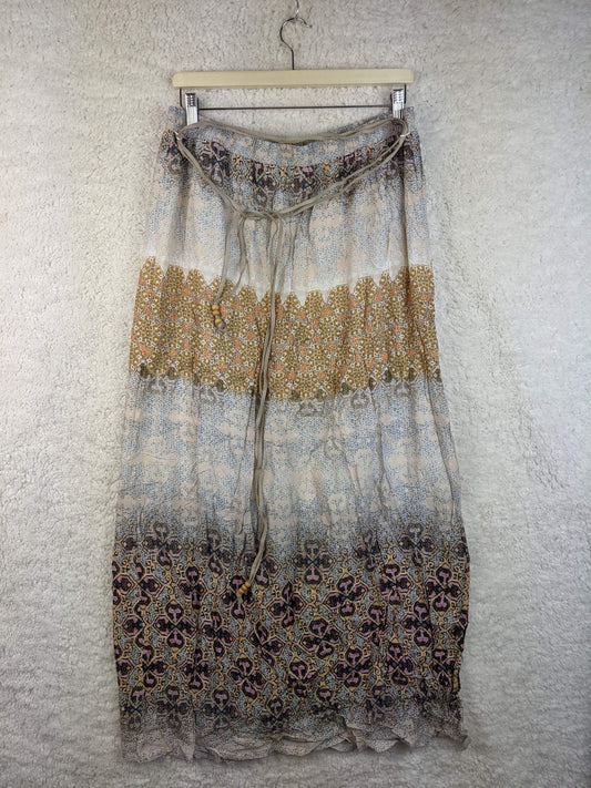 Boho floral print maxi skirt on hanger