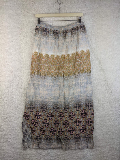 Back view of boho floral print maxi skirt