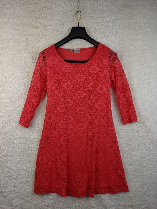 Front view of red lace dress